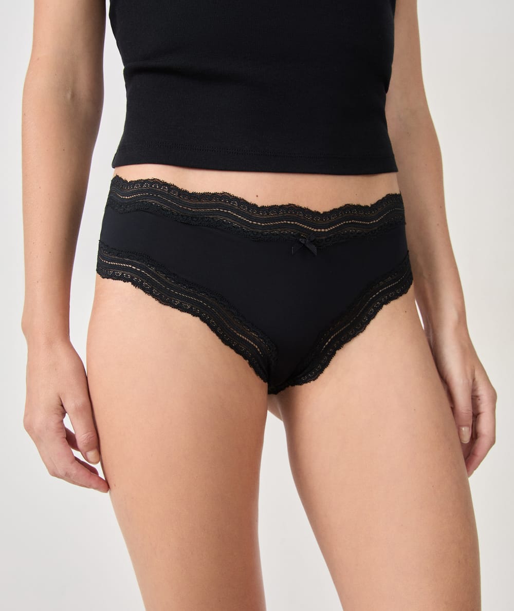 Boyshort with Lace Trim in Microfibre;${refinementColor}