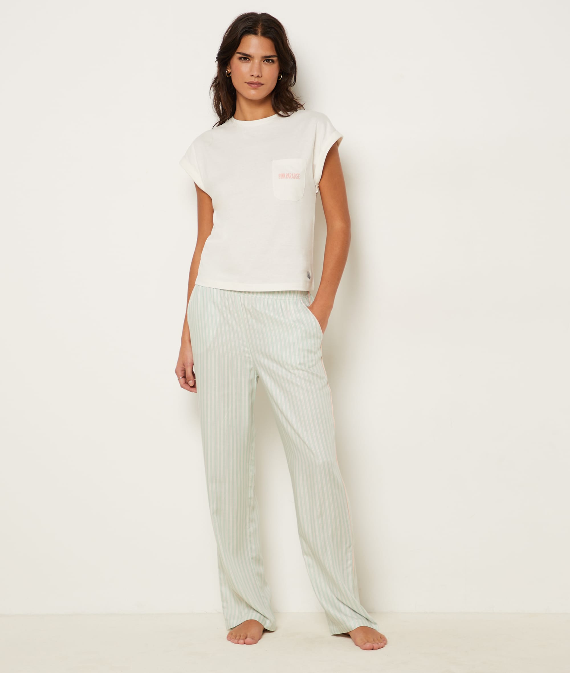 Essentials - Pantalon De Pyjama Homme 100% Coton - Coupe Droite - Taille Élastiquée - Poches Latérales