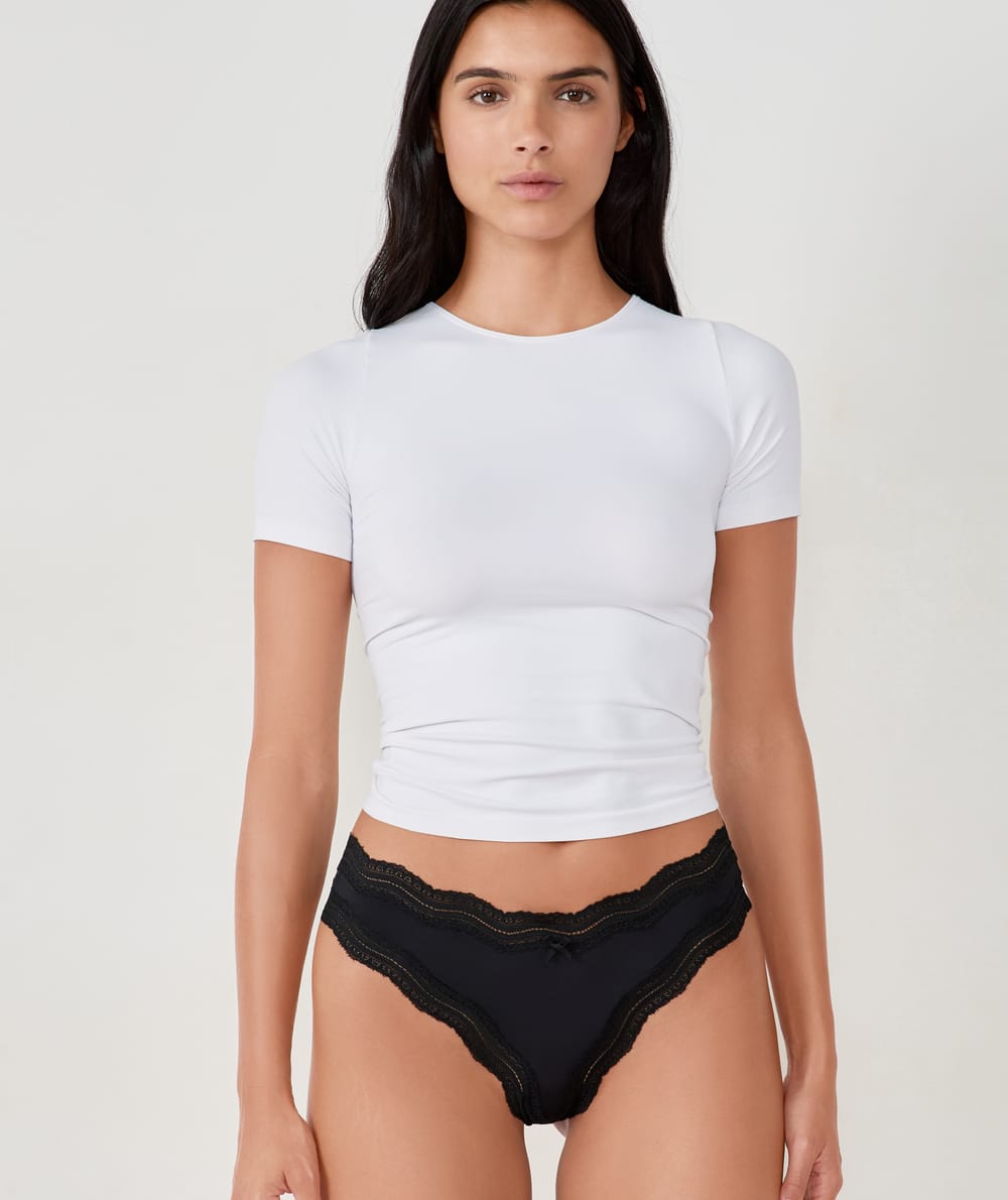 Microfibre Tanga with Lace Edges;${refinementColor}