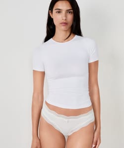 Microfibre Tanga with Lace Trim;${refinementColor}