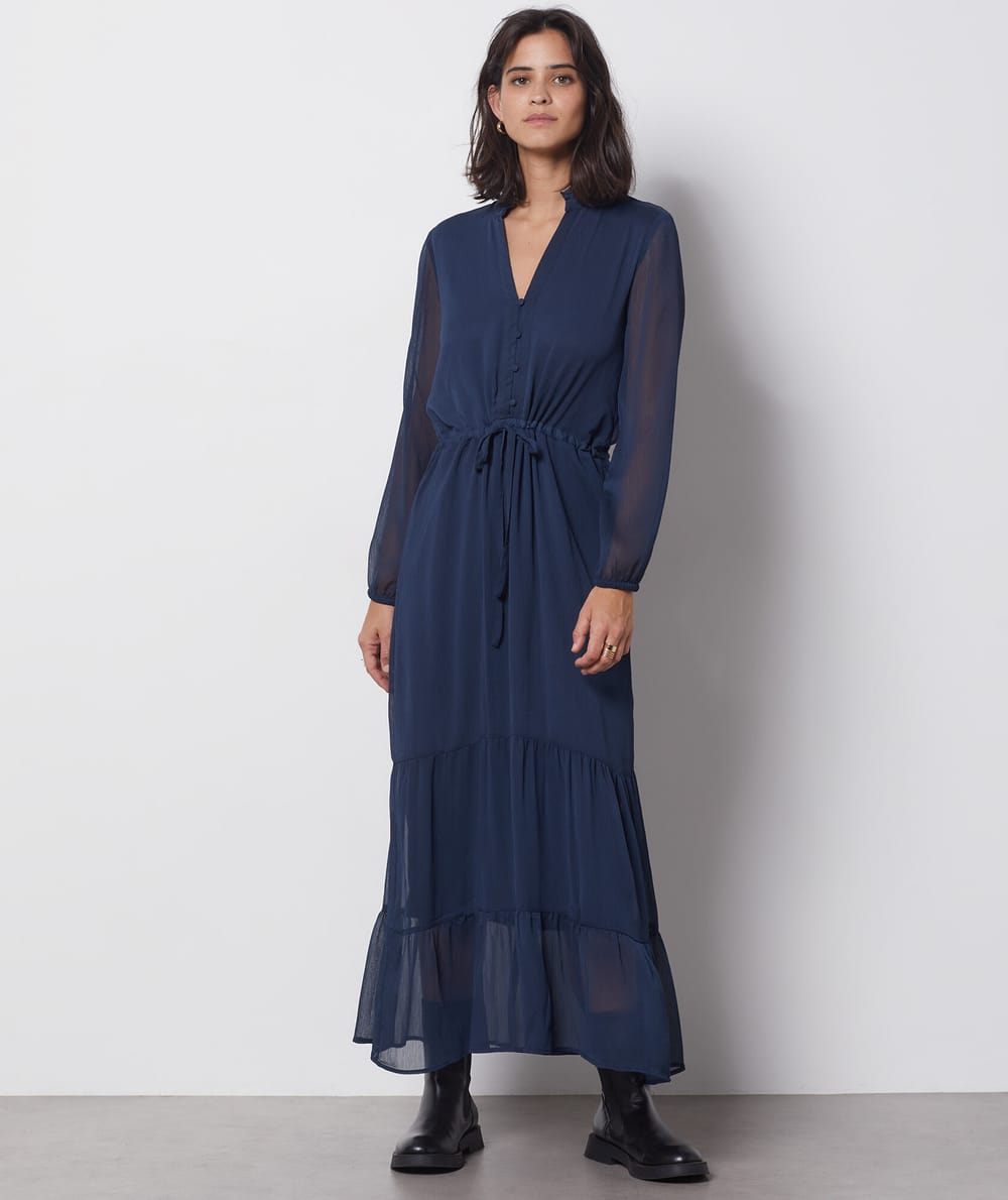 Robe Chemisier En Soie Aritzia Wilfred - Taille S, Bleu Marine, Sans Manches - Occasion Très Bon état