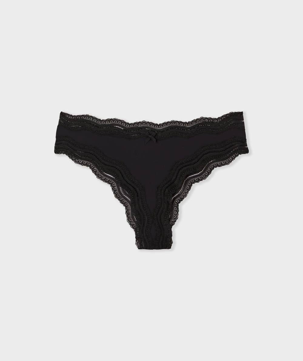 Microfibre Tanga with Lace Edges;${refinementColor}