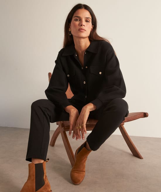 Brooke black EcoVero knitted overshirt;${refinementColor}