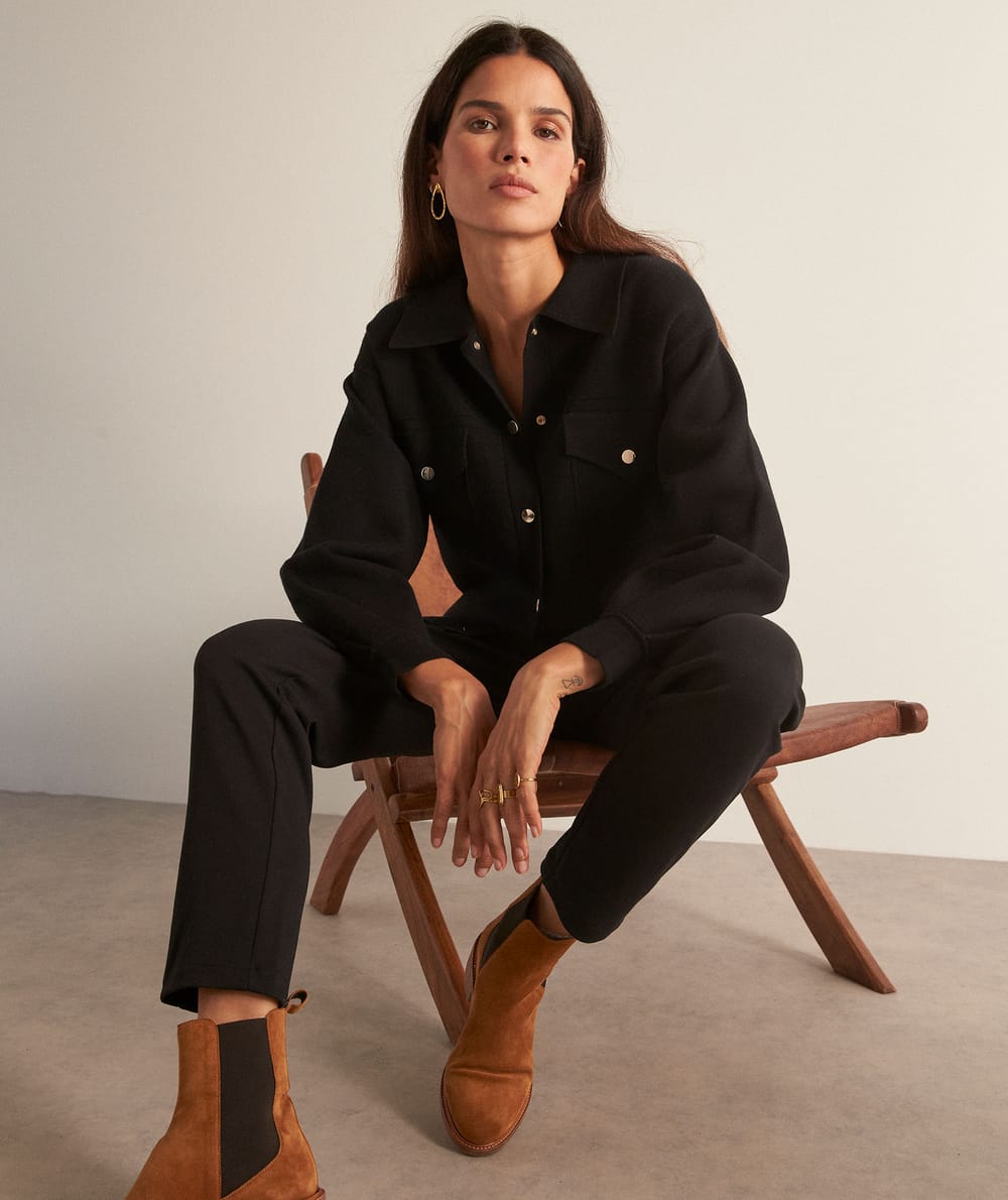 Brooke black EcoVero knitted overshirt;${refinementColor}