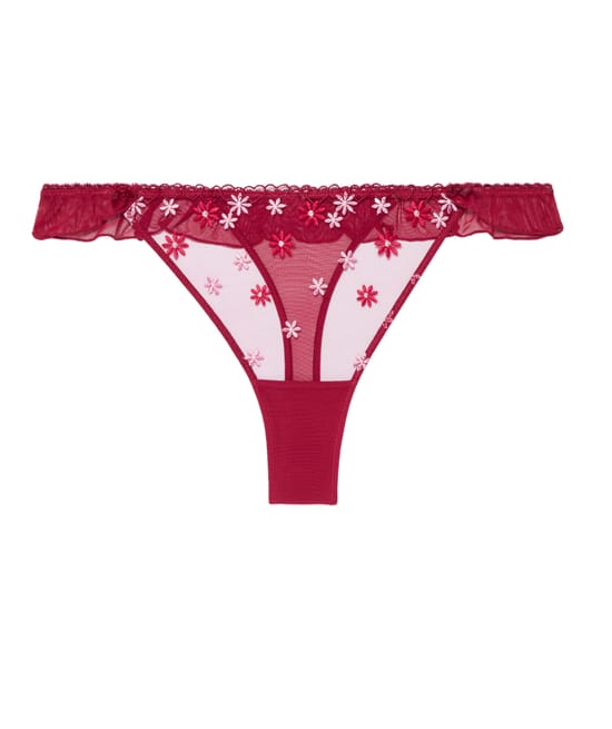 String à motifs floraux brodés;