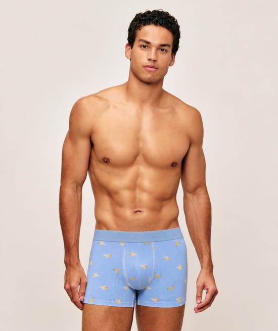 Striped cotton boxer with banana patterns;