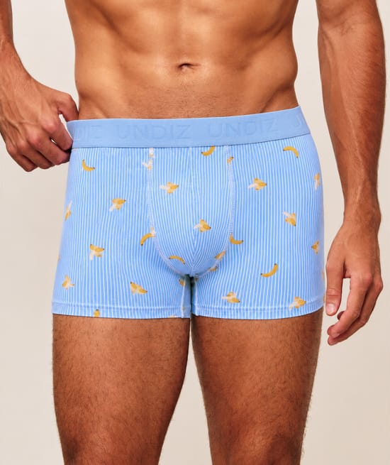 Striped cotton boxer with banana patterns;