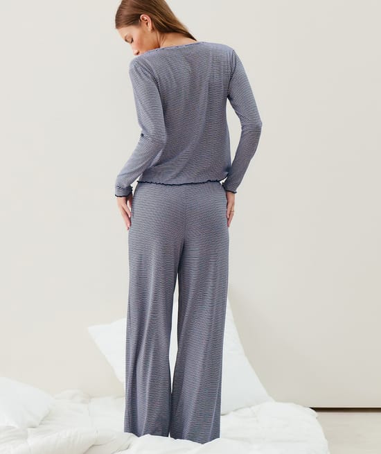 Striped pointelle trousers;