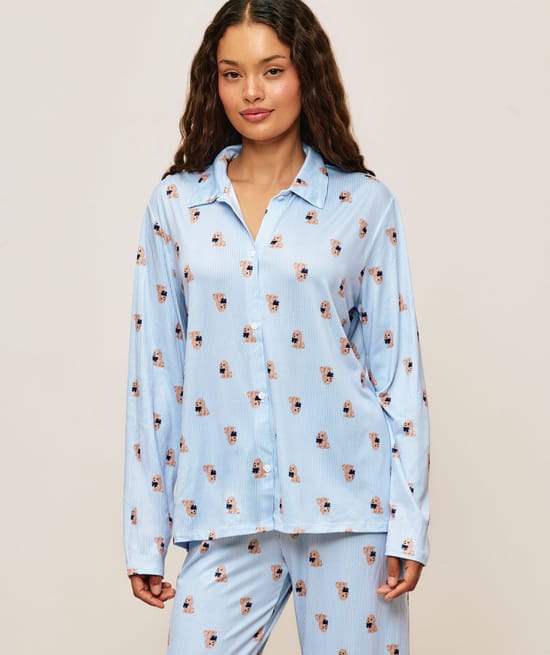 Shirt and pants set with stripes and small dogs;
