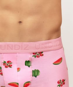Pink cotton boxer with fruit patterns;