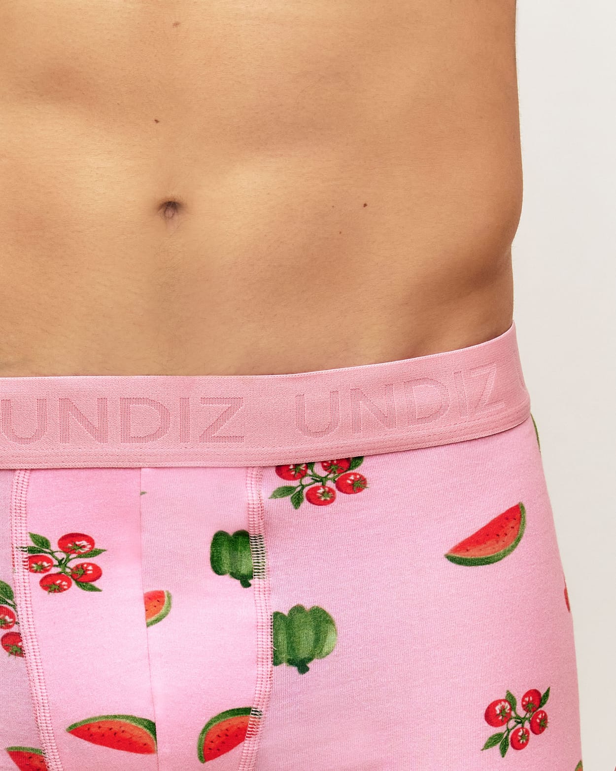 Pink cotton boxer with fruit patterns;