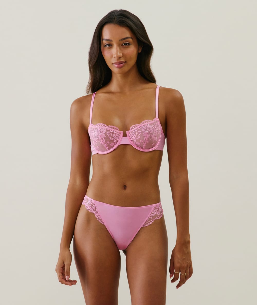 Embroidered balconette bra;