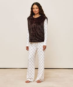 Sleeveless faux fur leopard print jacket;