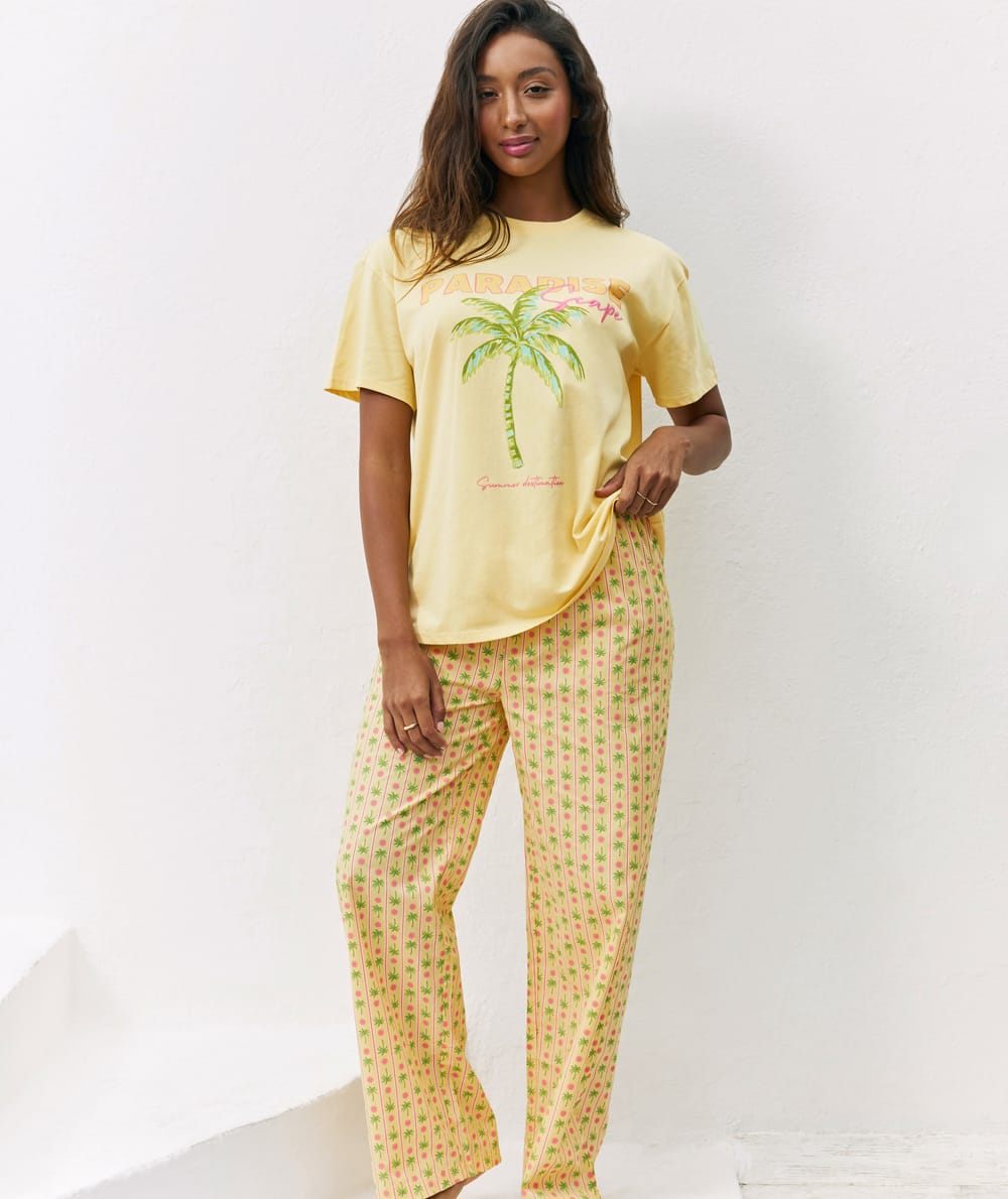 Pantalon droit à motifs;