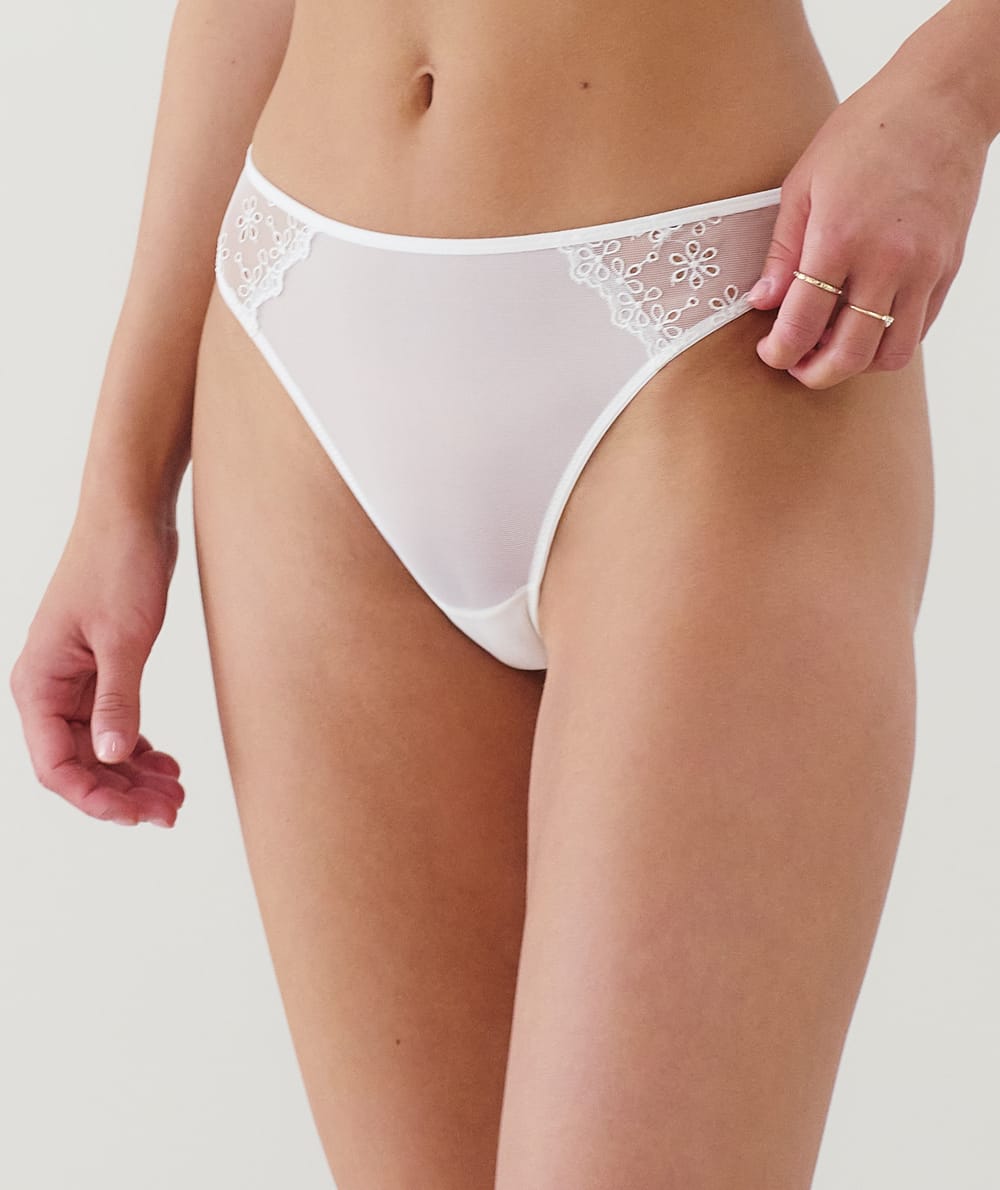 Mesh brief with embroidery;