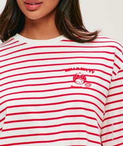 Thick jersey striped T-shirt with Hello Kitty embroidery;