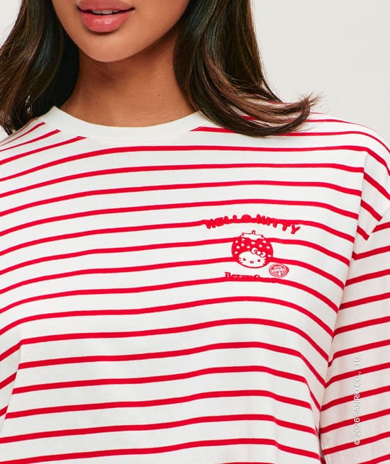 Thick jersey striped T-shirt with Hello Kitty embroidery;