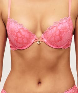 Lace floral push-up bra with flower jewel;