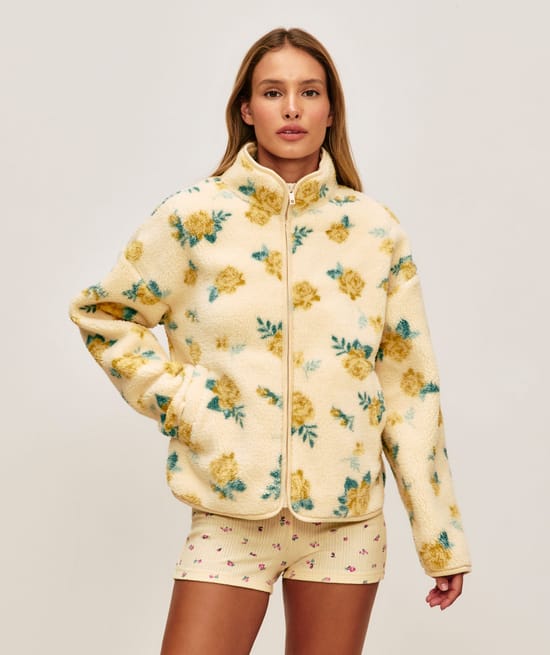 Veste en sherpa polaire &agrave; fleurs;
