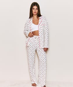 Ribbed jersey trousers with floral pattern;