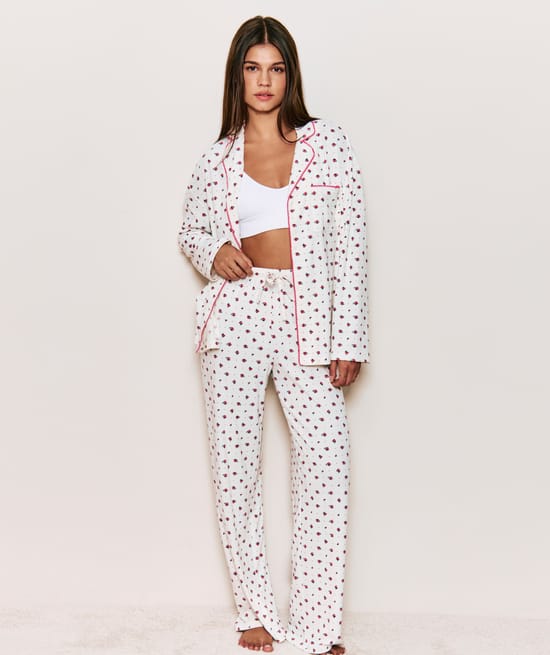 Ribbed jersey trousers with floral pattern;