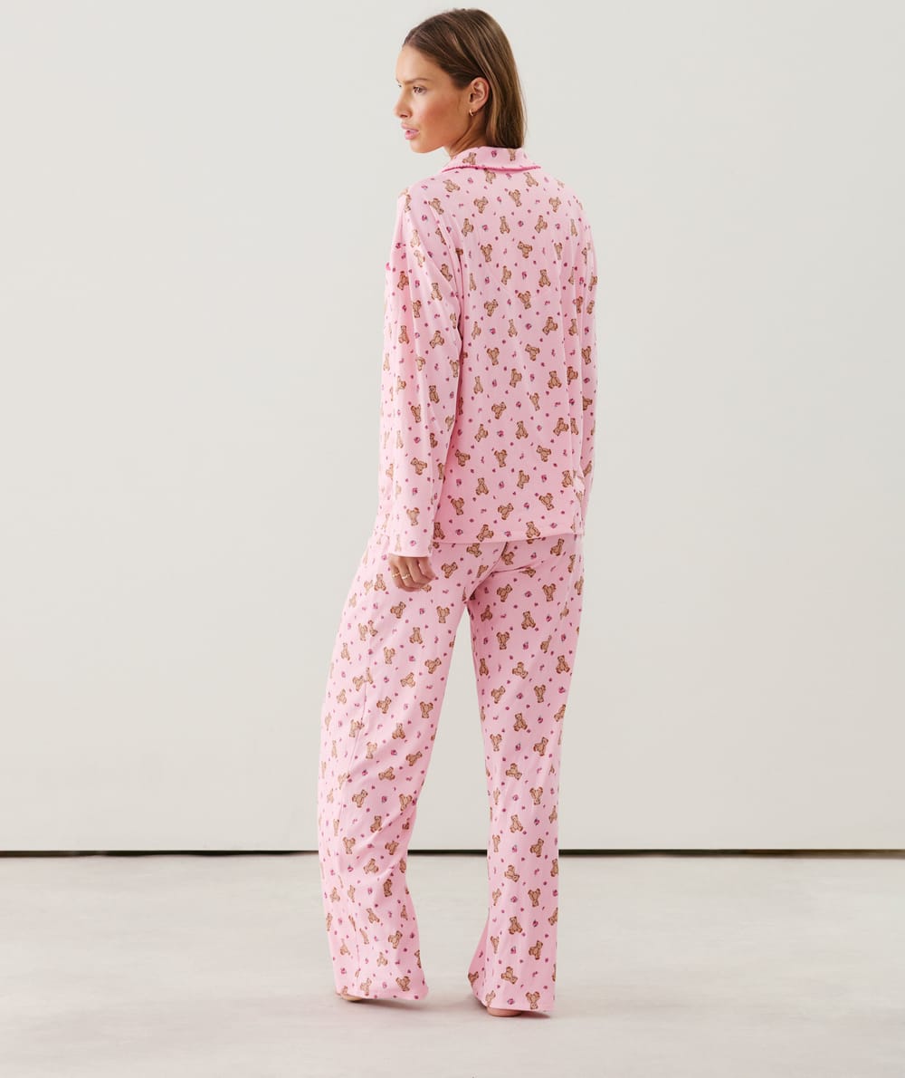 Ribbed jersey shirt with teddy bear pattern;