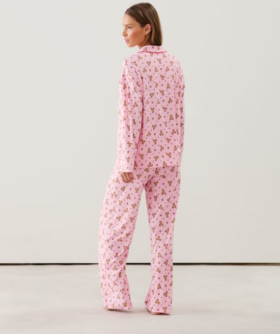 Ribbed jersey shirt with teddy bear pattern;