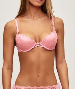 mesh push-up bra with floral embroidery and bows;