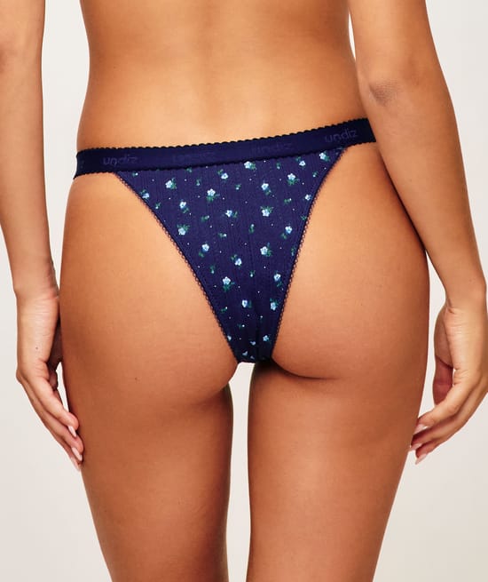 Cotton thong with floral pattern;
