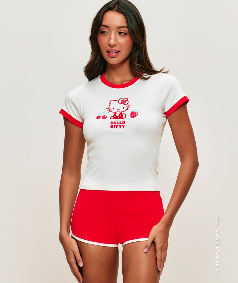 Jersey shorts with Hello Kitty embroidery;