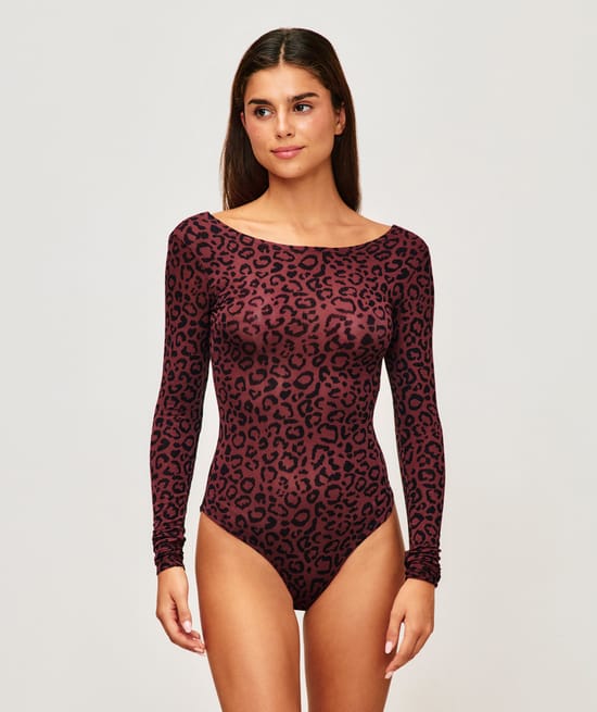Cuerpo segunda piel mangas largas estampado de leopardo;