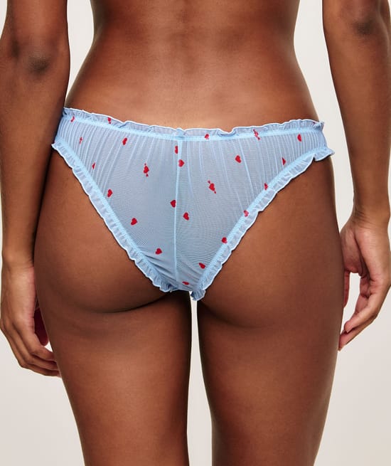 Heart pattern mesh thong;