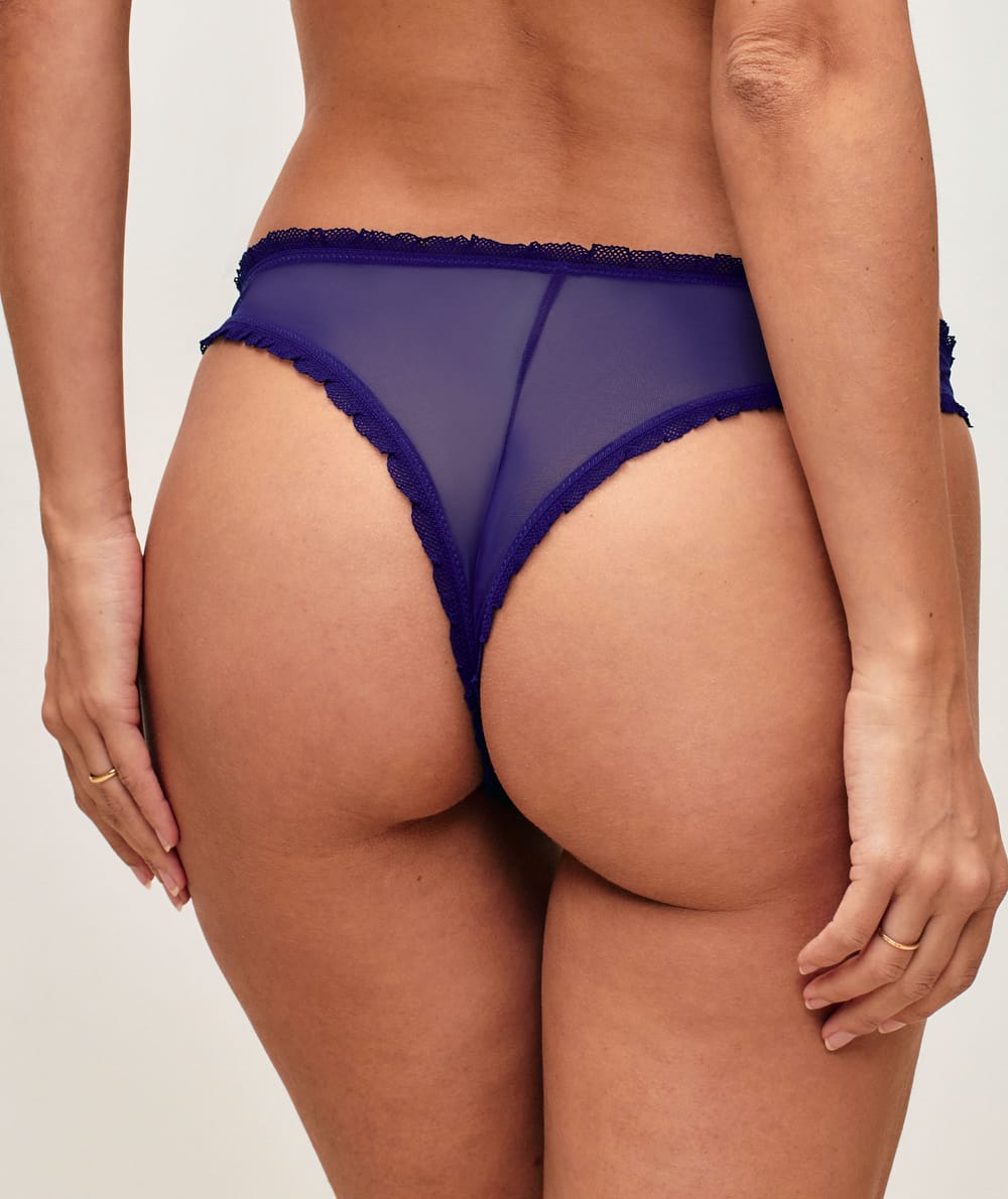 Tulle thong with watermelon embroidery;