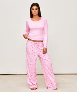 Pantalon en flanelle imprim&eacute; vichy et c&oelig;urs;