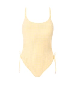 One-piece swimsuit with waffle check pattern and sun jewels;