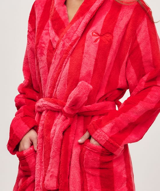 Striped dressing gown with embroidery;