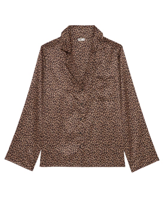 Camisa de satén con estampado de leopardo;