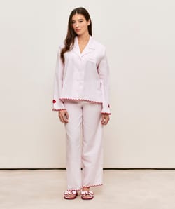 Pantalon droit en coton &agrave; rayures;