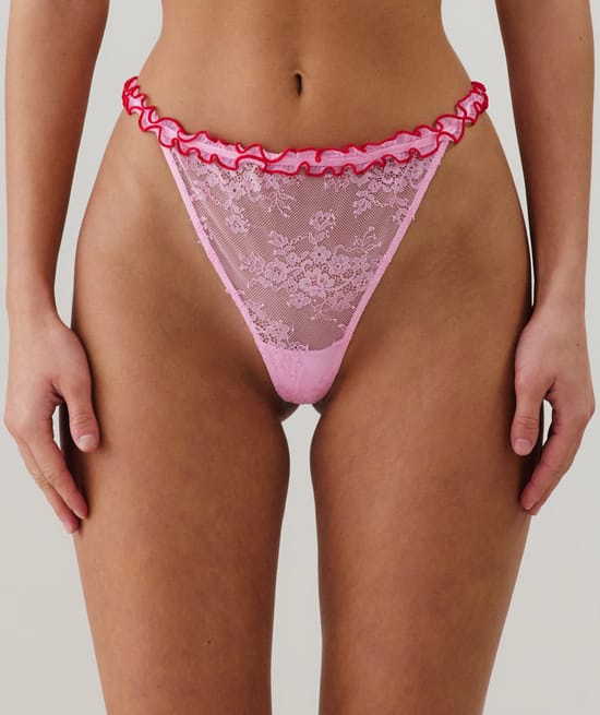 Lace thong with embroidery;