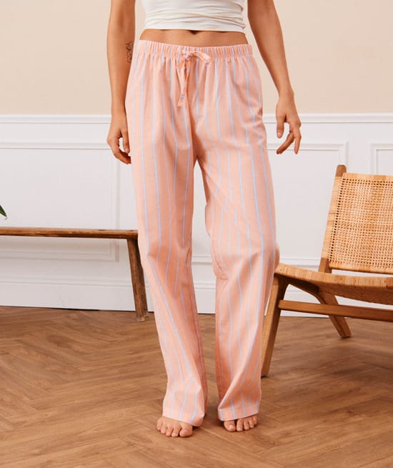 Striped cotton voile trousers ;