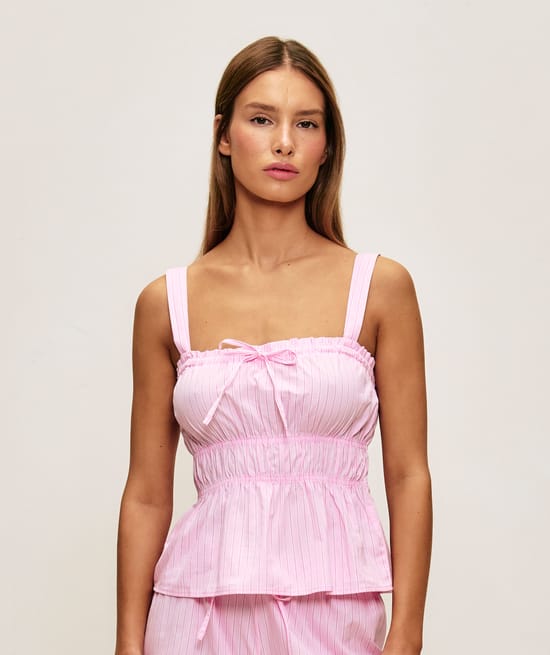 Striped cotton poplin tank top;