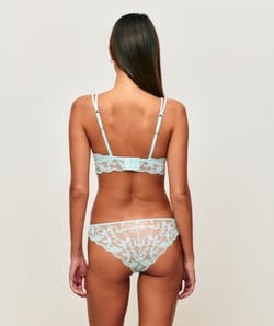 Triangle lace bra with golden lurex thread;