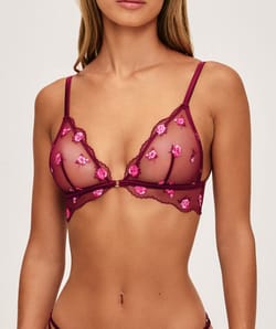 Embroidered mesh triangle bra;