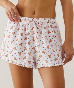Flannel shorts with teddy bear print;