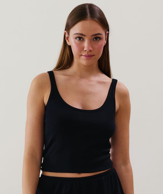 Ribbed jersey tank top - black;