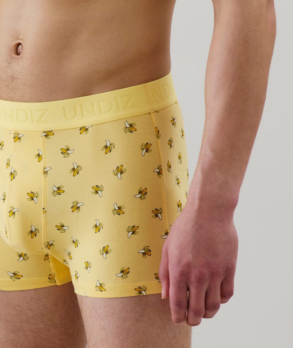 Yellow pattern boxer shorts;