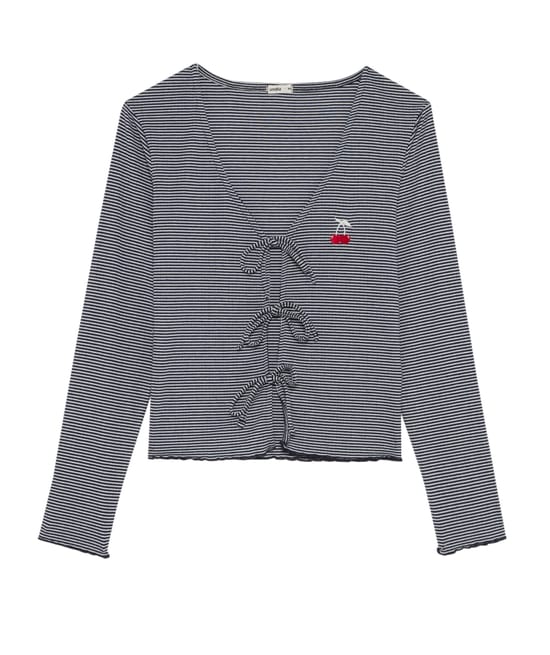 Striped pointelle T-shirt;