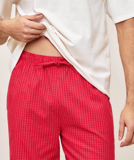 Pantalon en coton &agrave; carreaux;