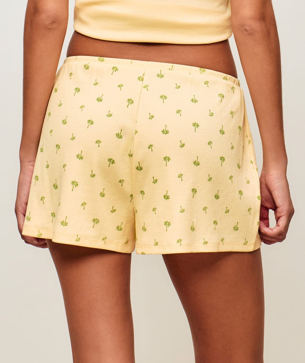 Palm print ribbed jersey shorts;