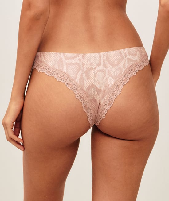 Snake print microfiber thong;